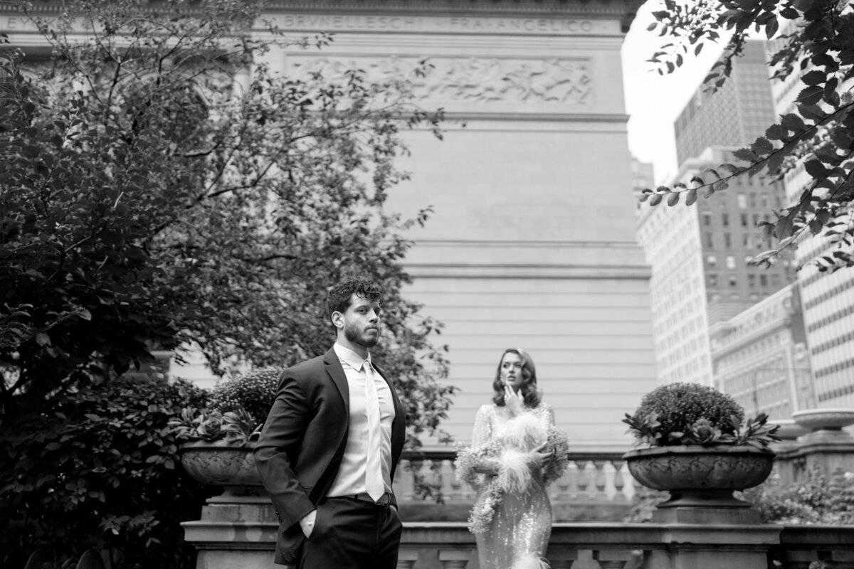 Berlez-Aspen-Avenue-Chicago-Wedding-Photographer-Glam-Atelier-Clair-De-Lune-Vintage-Bob-Mackie-Sheer-Beaded-Gown-Luxury-Engagement-Art-Institute-of-Chicago-South-Garden-14