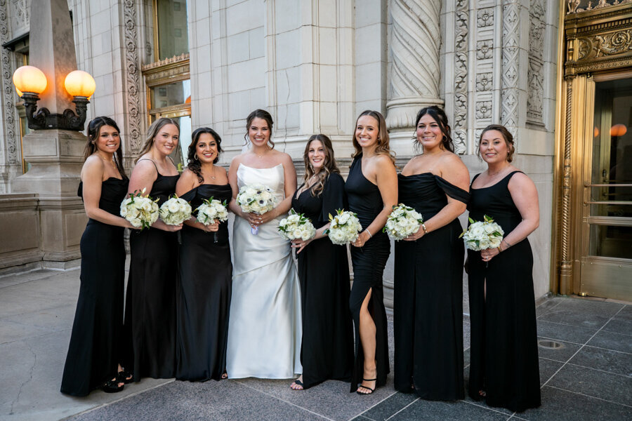 bride-bridesmaid-wrigley-plaza-chicago