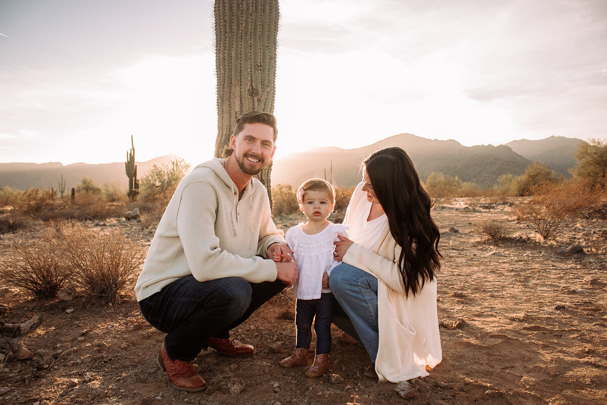 young family by mountains