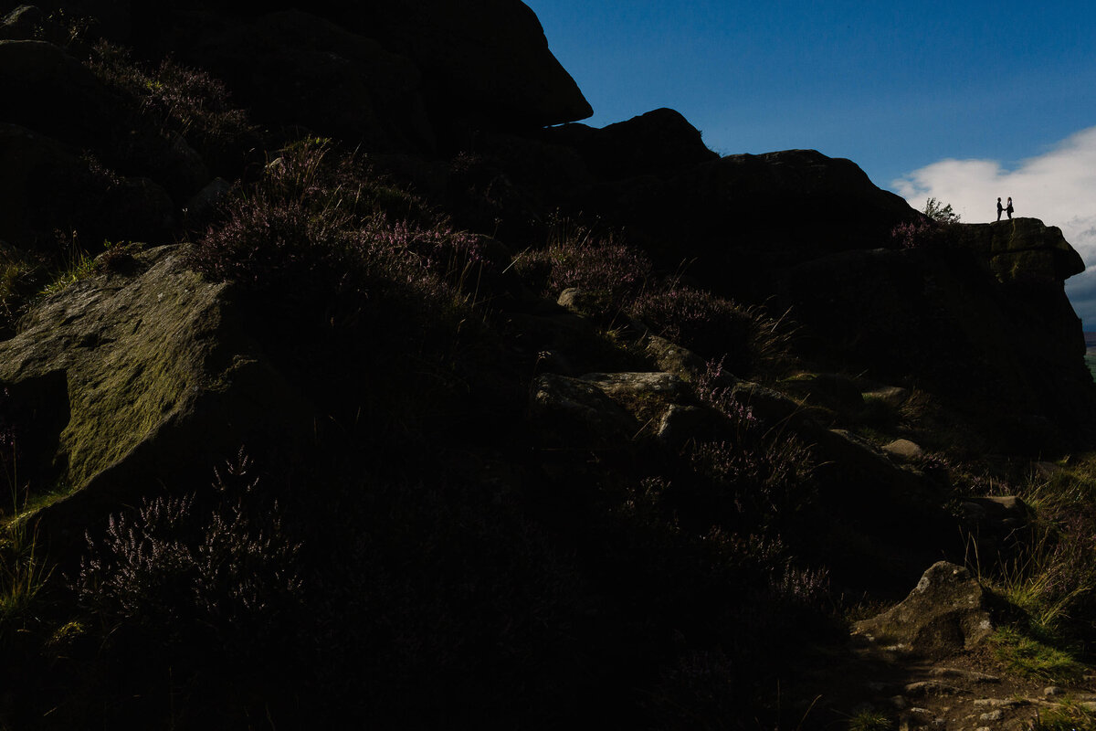 A small people big landscape photo of a couple on Ilkley moor