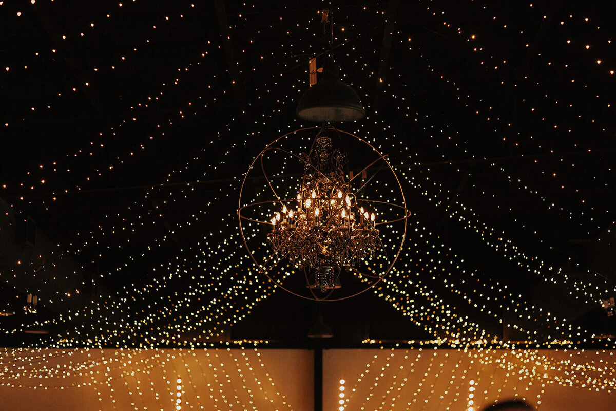 Twinkle string lights in wedding reception
