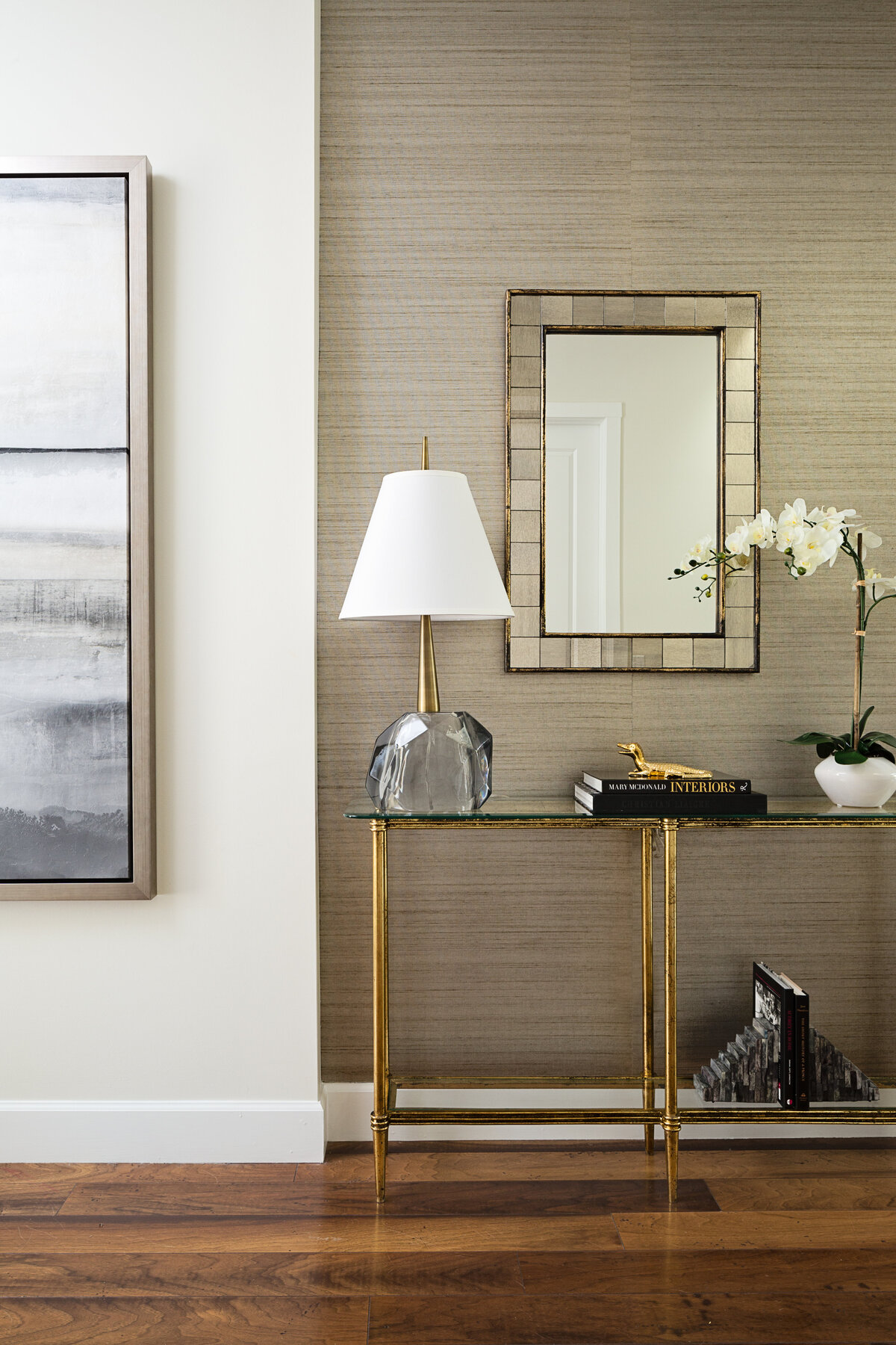 Hallway Gold Frameless Dresser + Wall Mirror