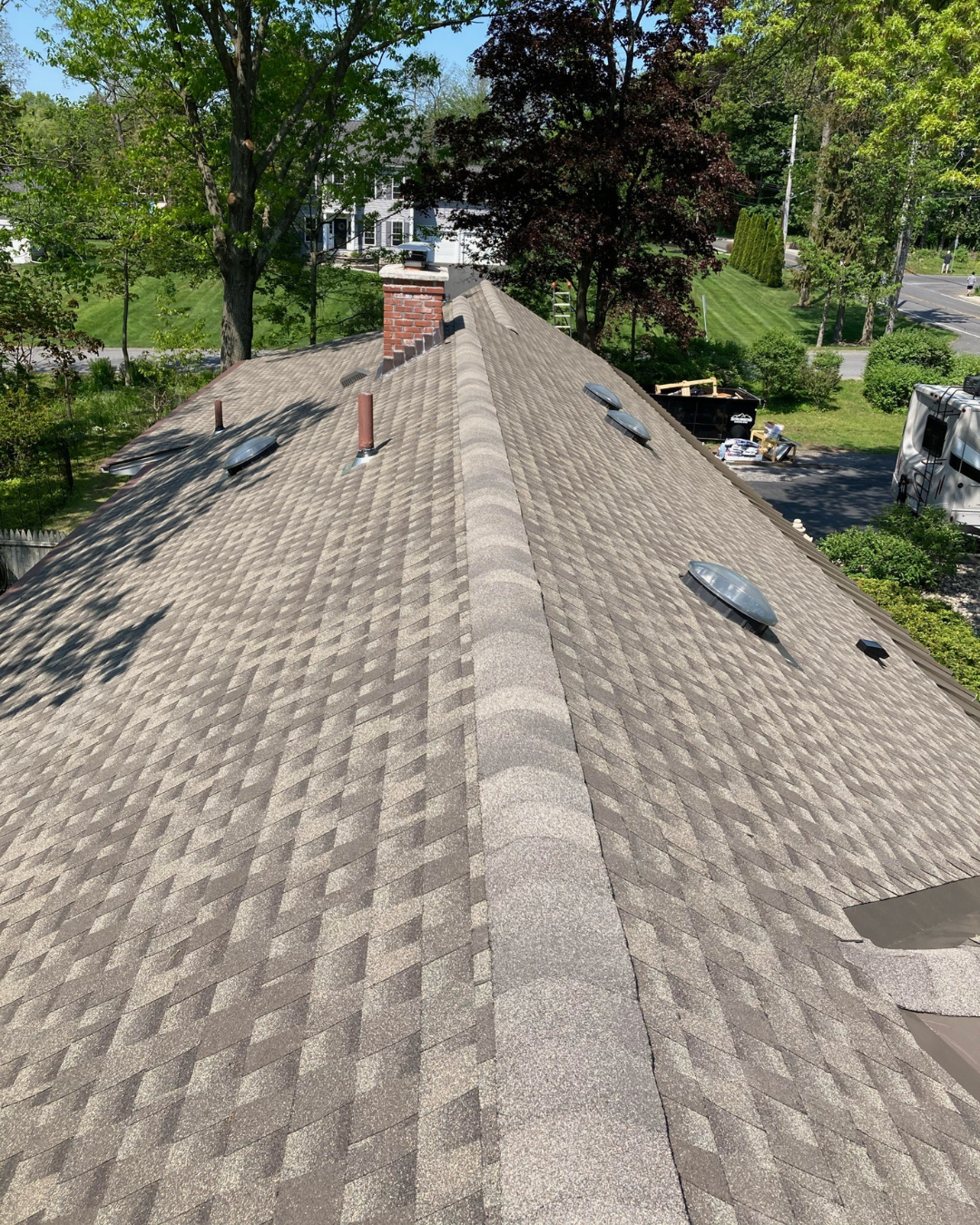 a view of newly replaced roof from above