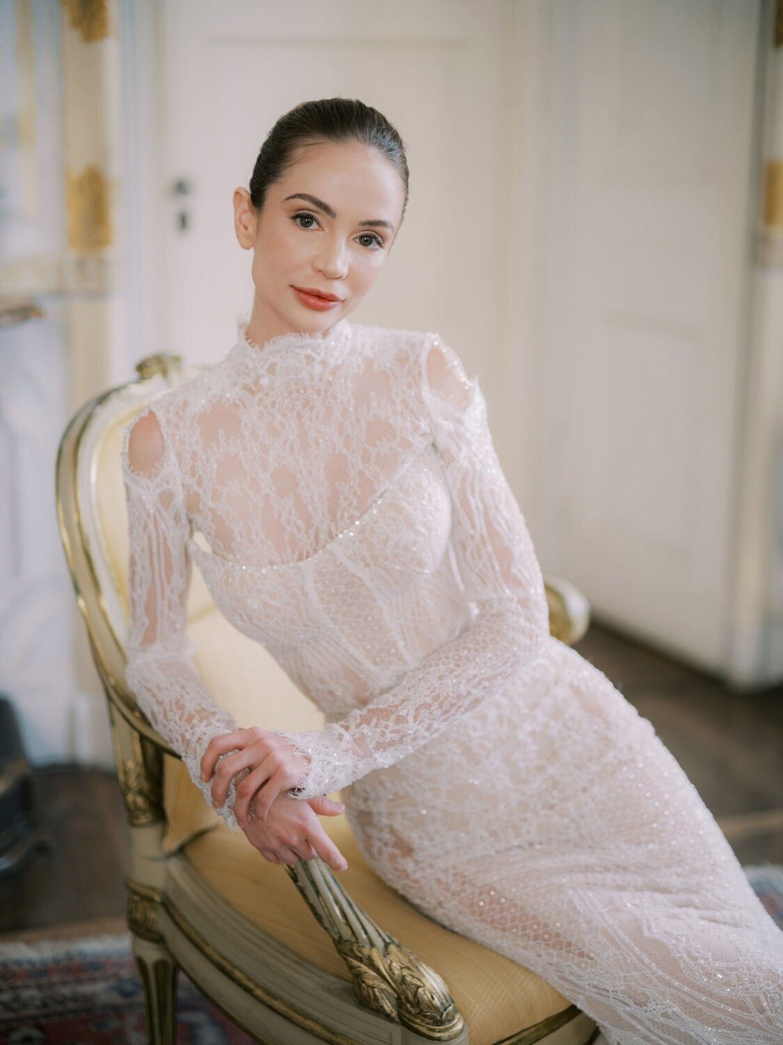 Bride in villa Sola Cabiati, surrounded by frescos, by Lake Como Wedding Photographer Andreas K. Georgiou