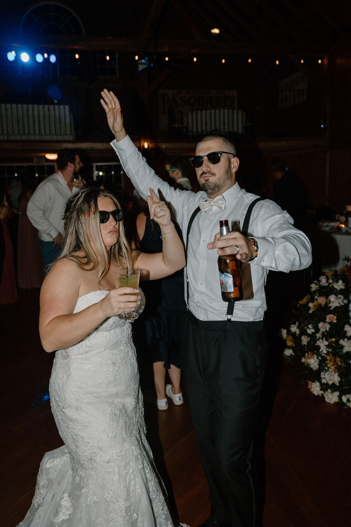 bride and groom partying