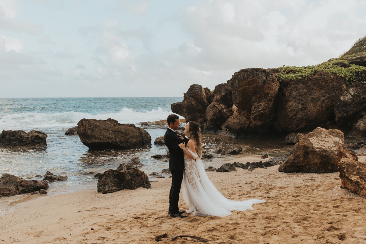 couple on a beach eloping