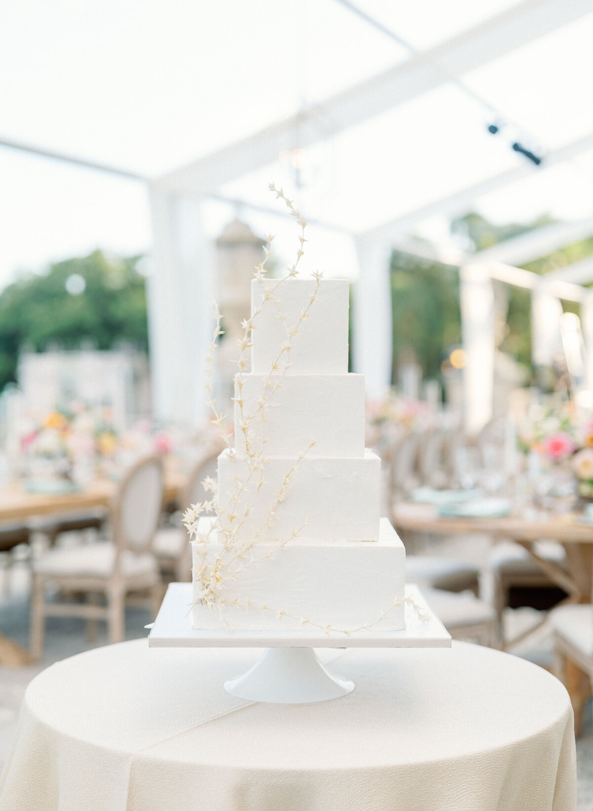 all white modern wedding cake