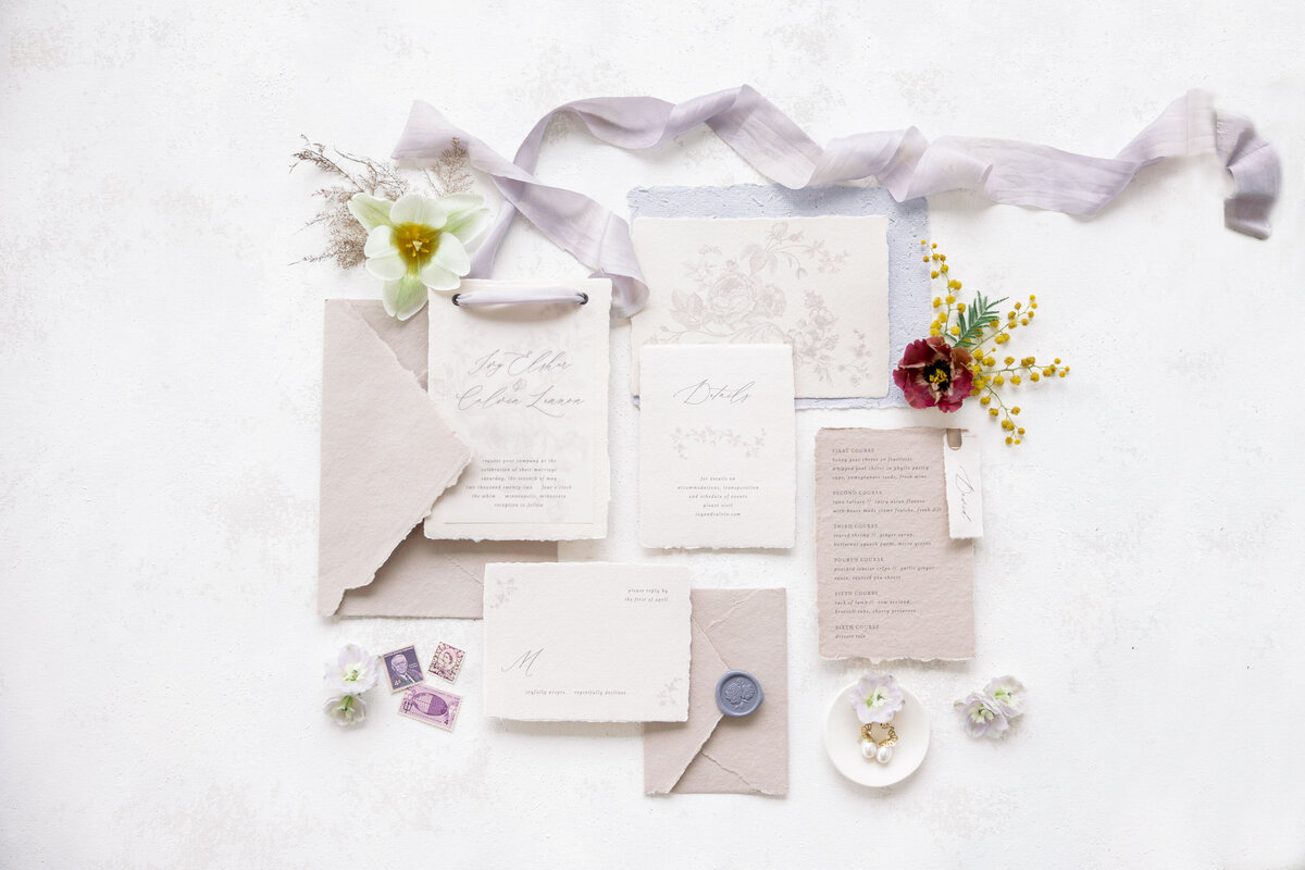 lavender paper wedding invitation