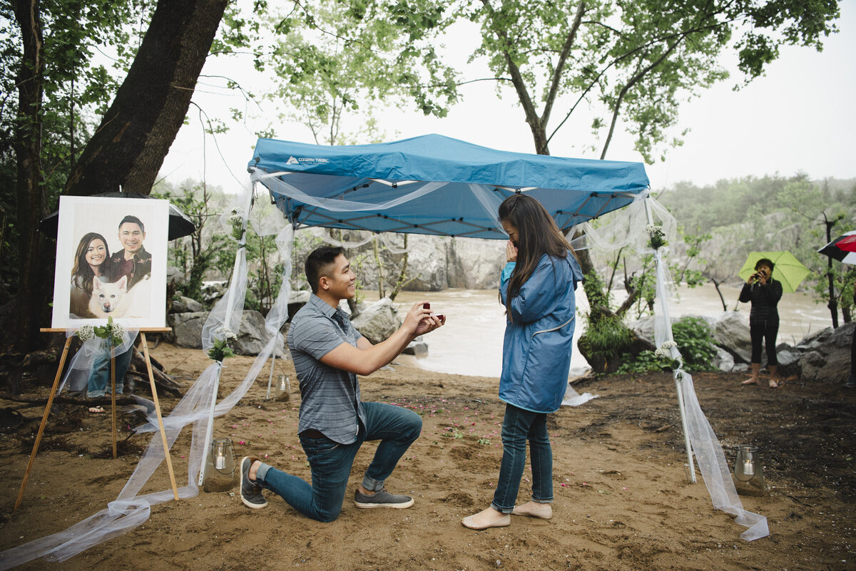 A person proposes to another at Great Falls in Maryland.