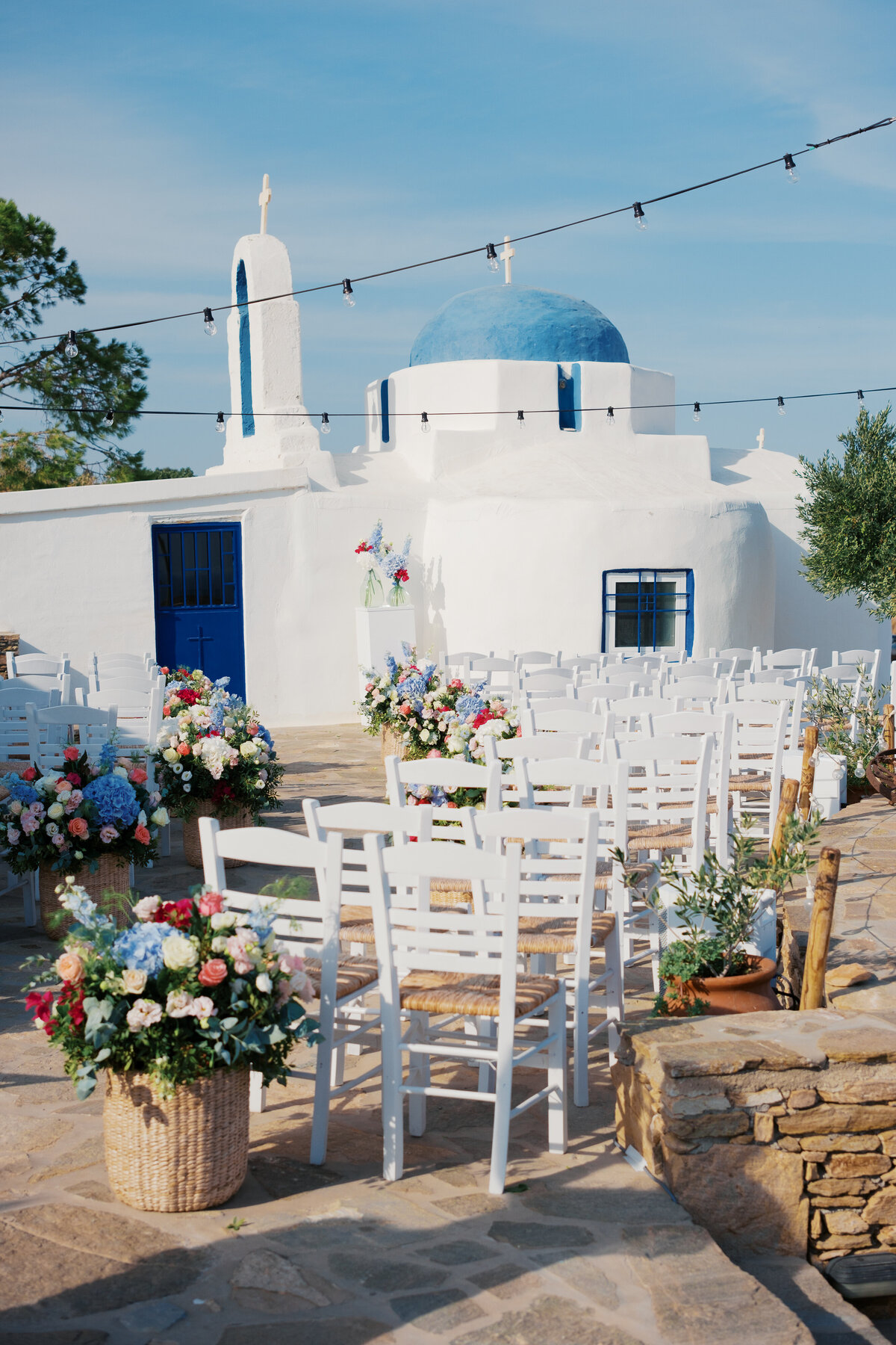 ceremony decor at a destination island wedding on Paros, Greece