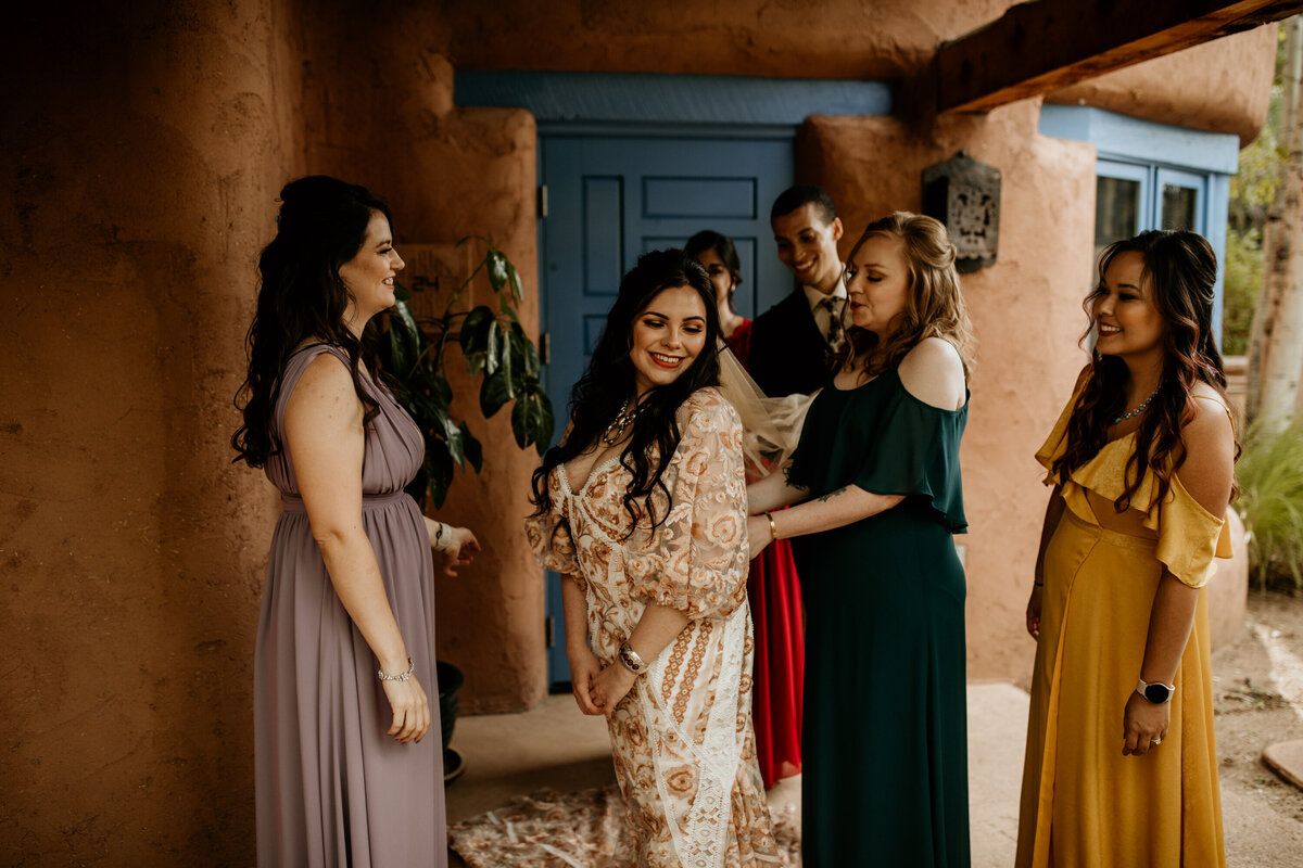 bride getting ready in a New Mexican adobe home