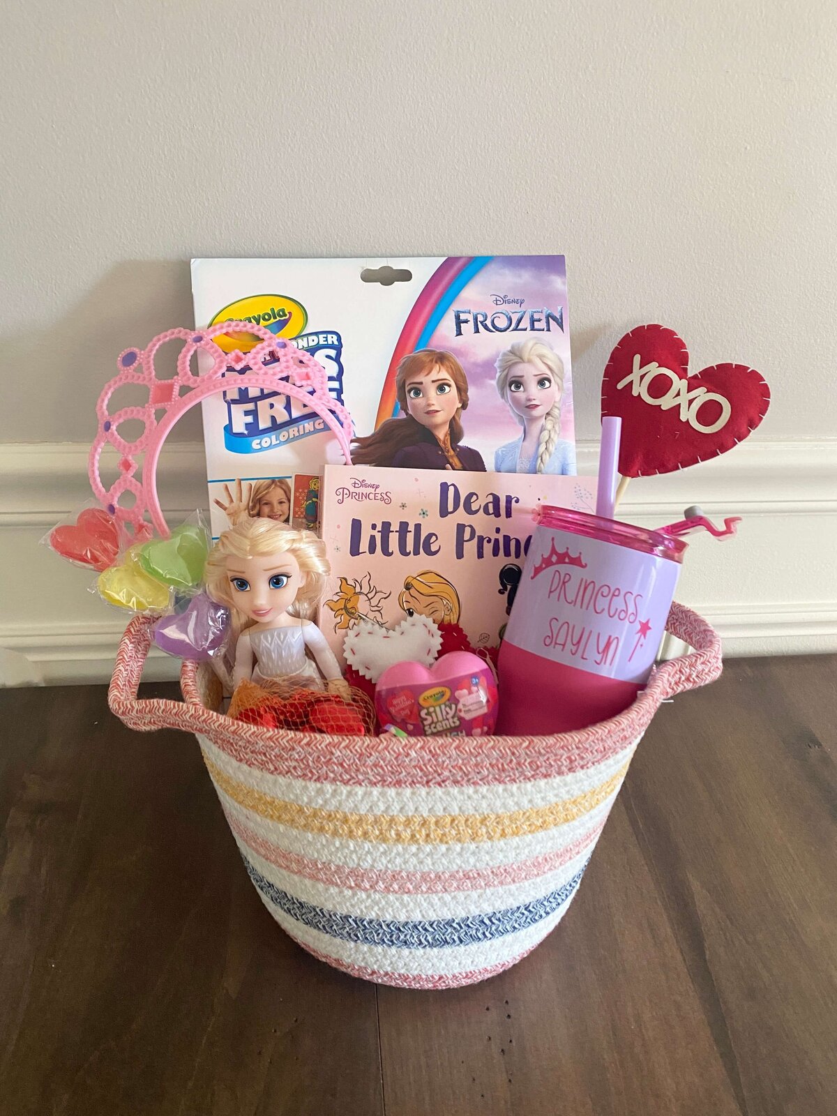 Valentines Day Basket for Kids with Coloring Pages and Books and Doll