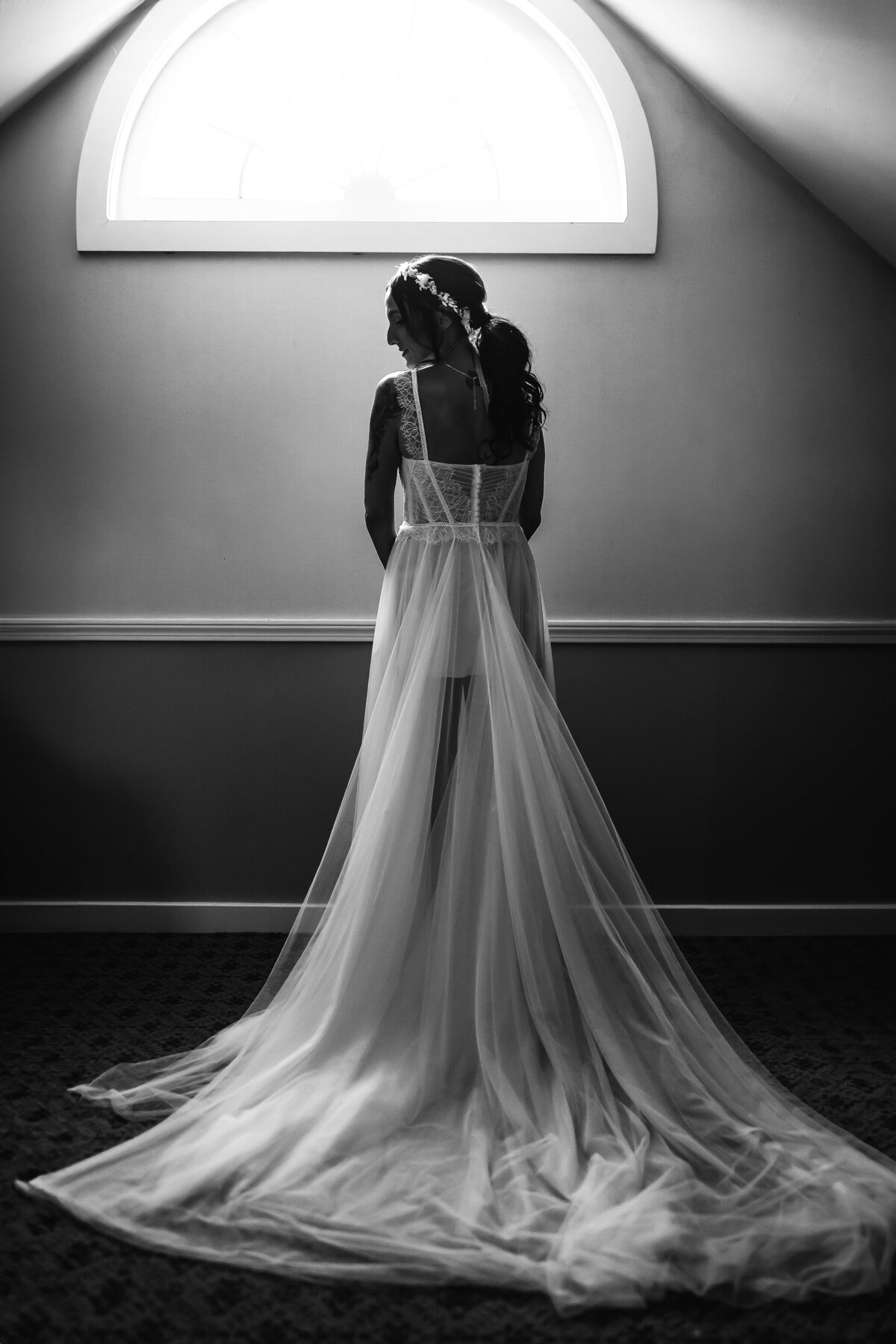 beautiful portrait of the back of brides dress by NH Wedding Photographer Lisa Smith Photography