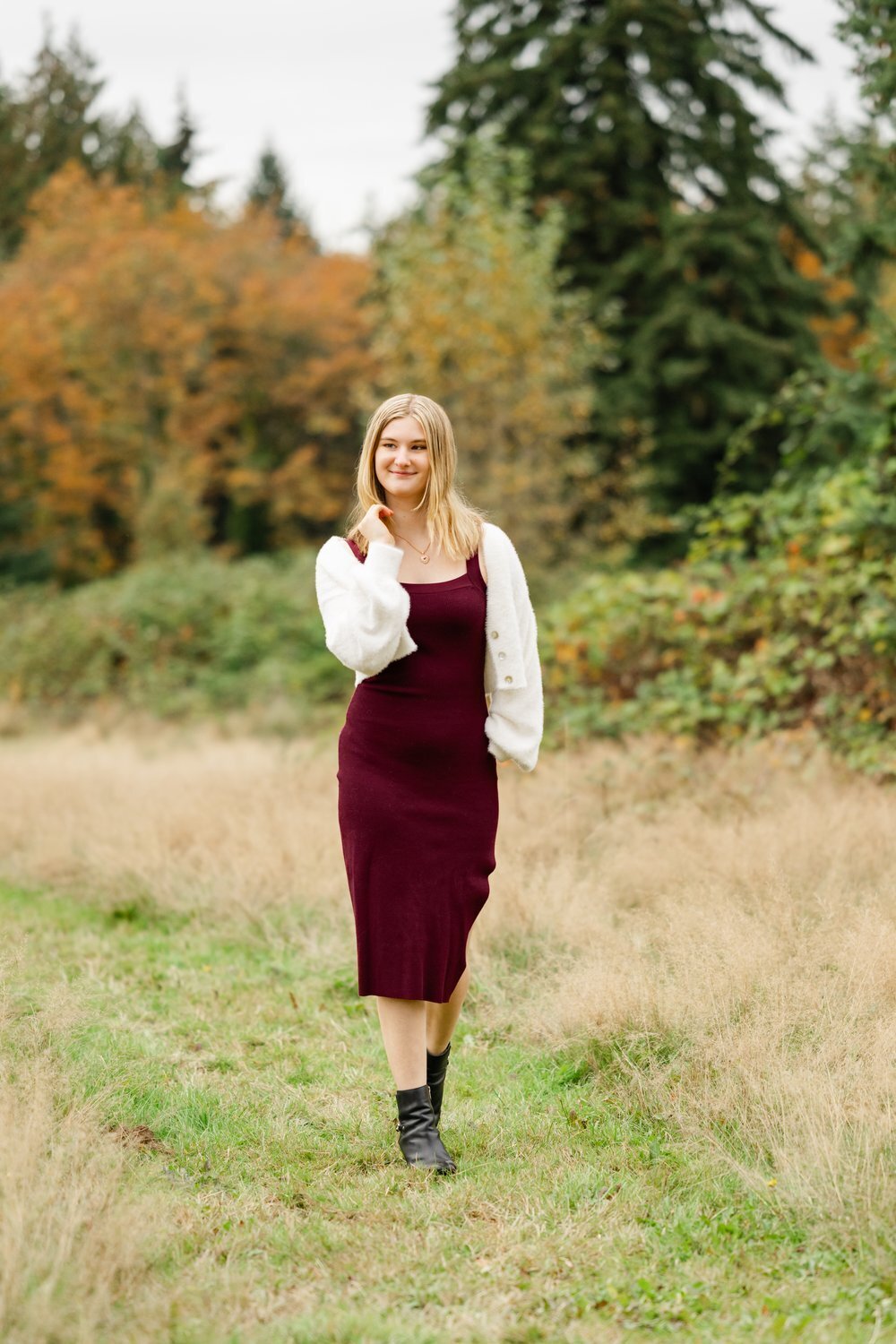 country portrait bellevue high school senior girl in dress