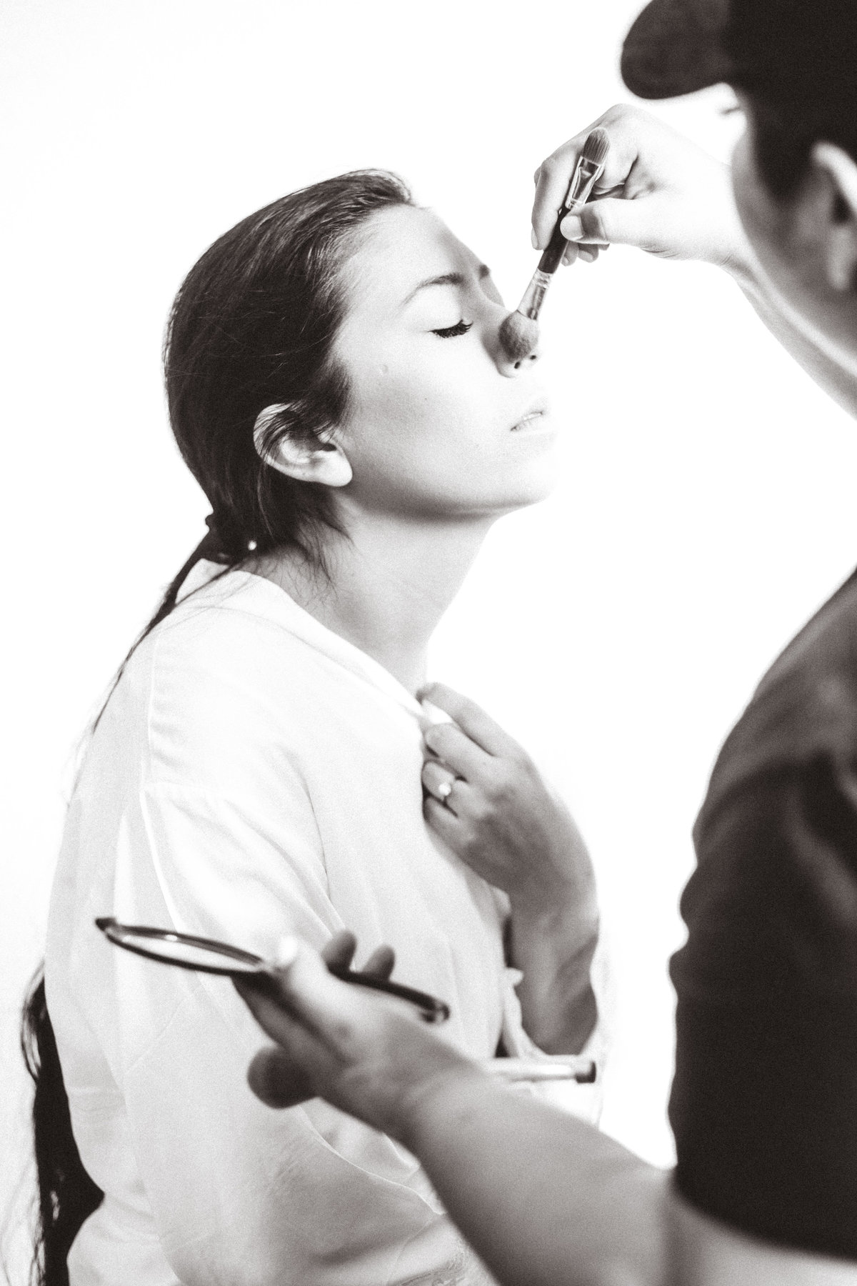 Wedding Photograph Of Woman Having Her Makeup Done Black And White Los Angeles