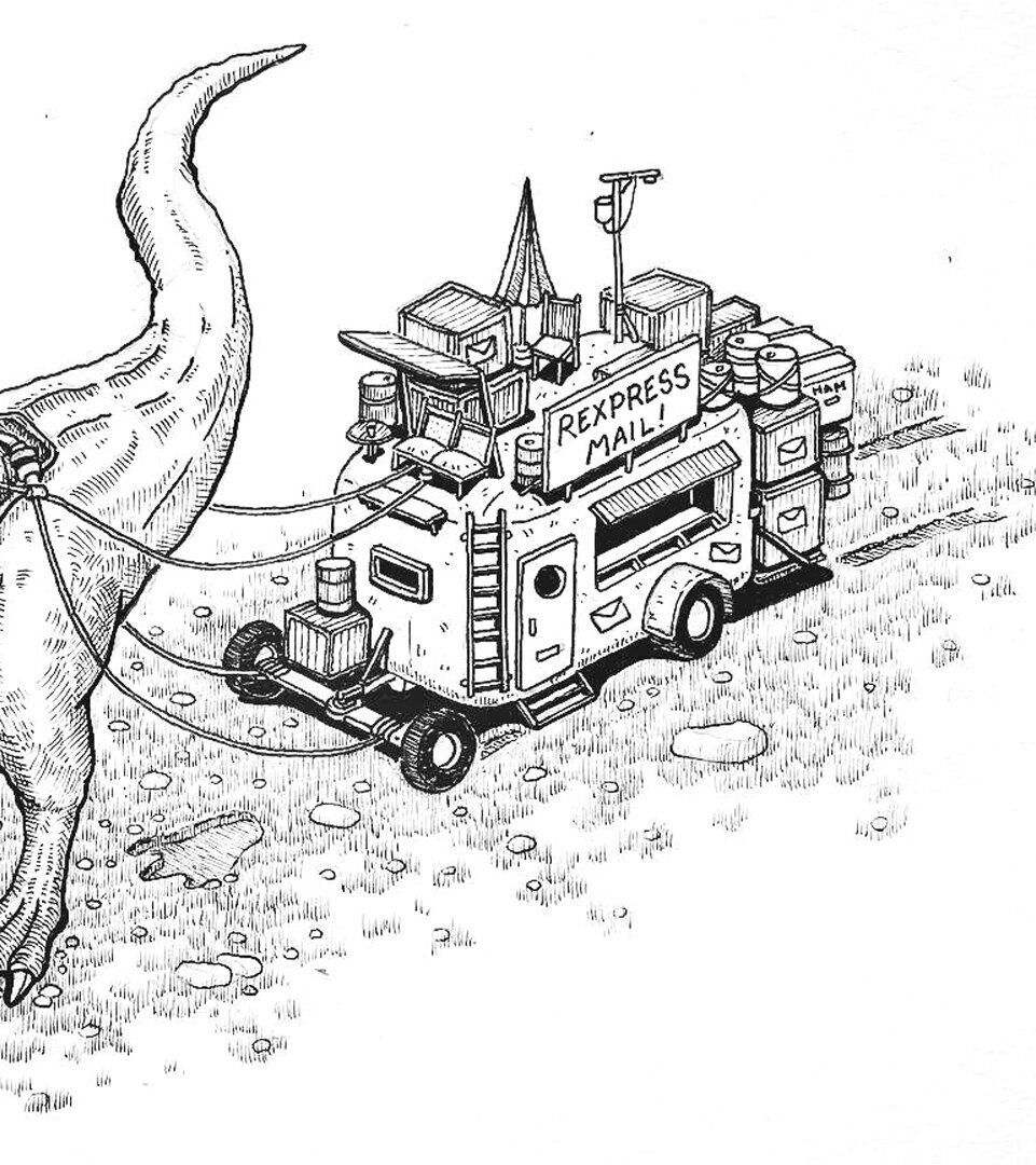 Close up of the mail trailer forInktober 52 2022 prompt: Dino