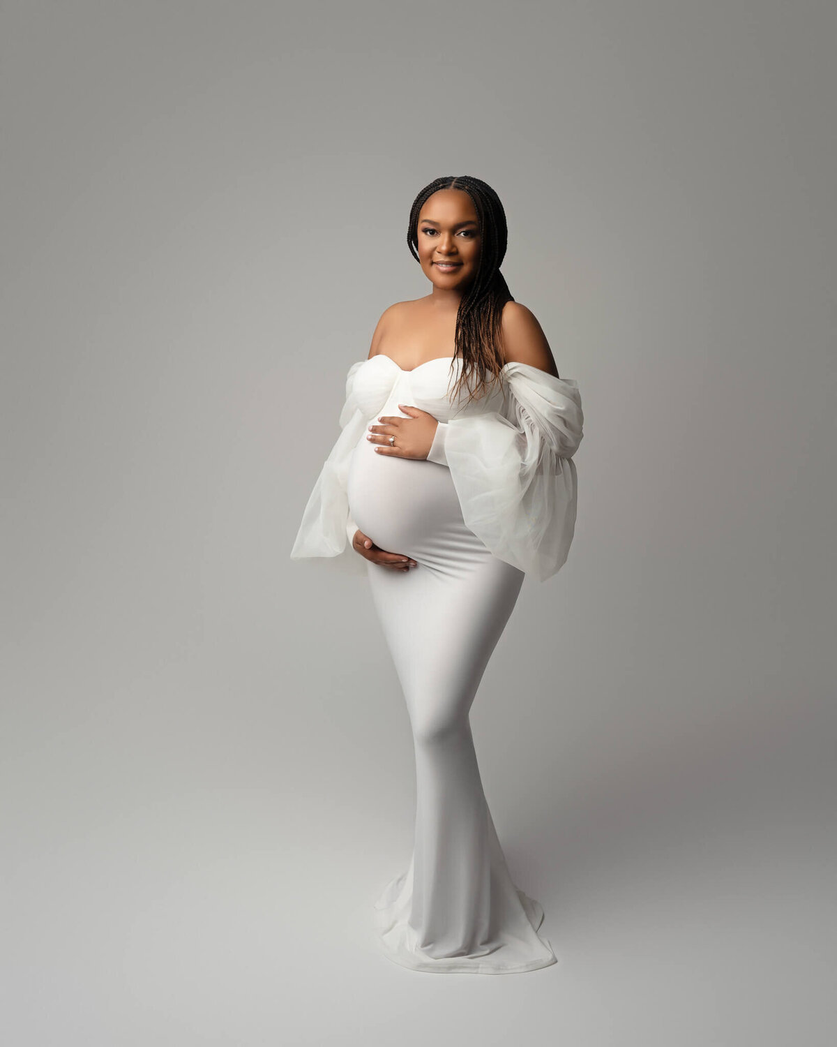 fitted white maternity dress for photoshoots in austin
