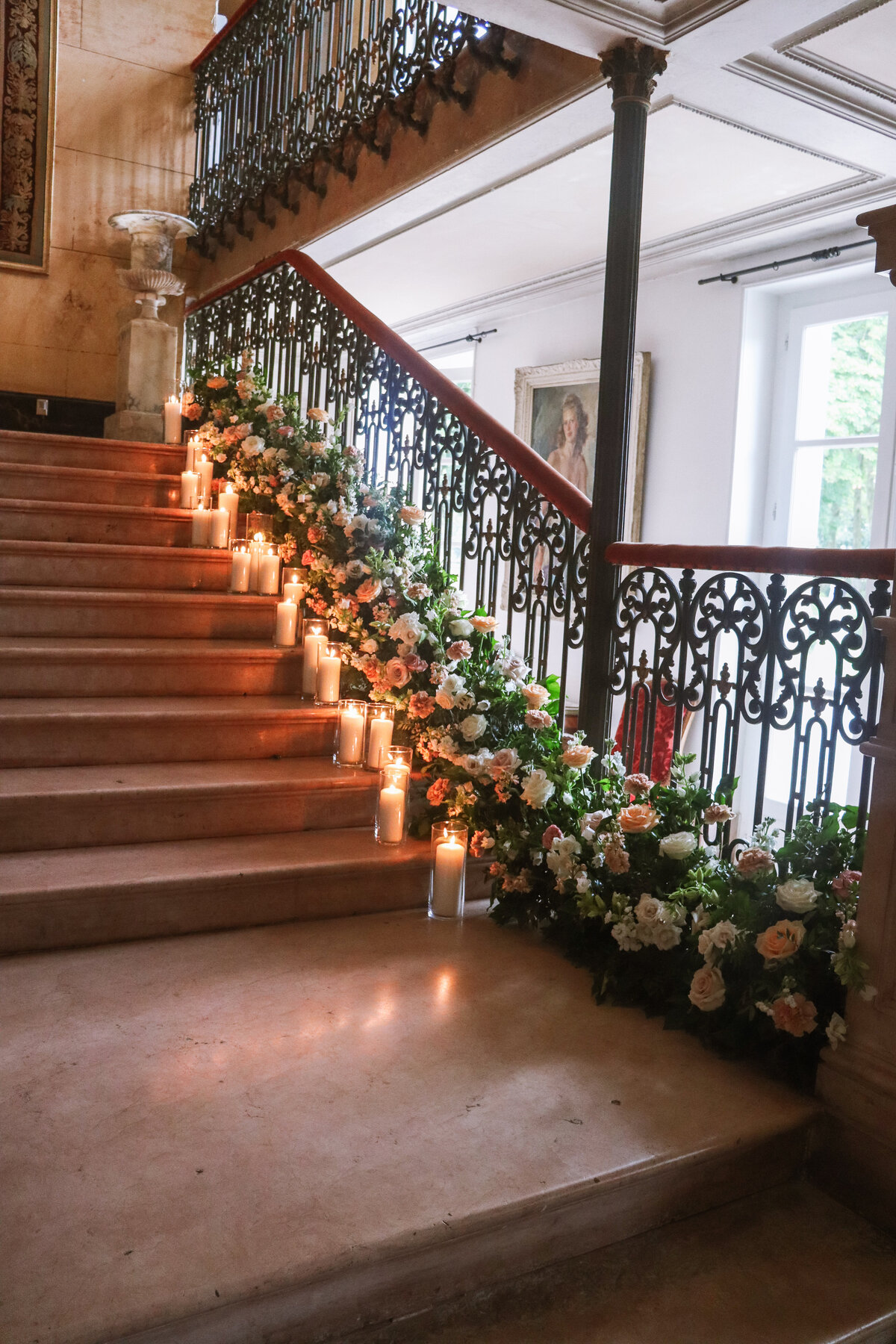 Stairs decorated castle wedding planner designer