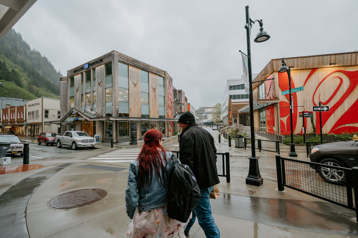 Couple walking through the city