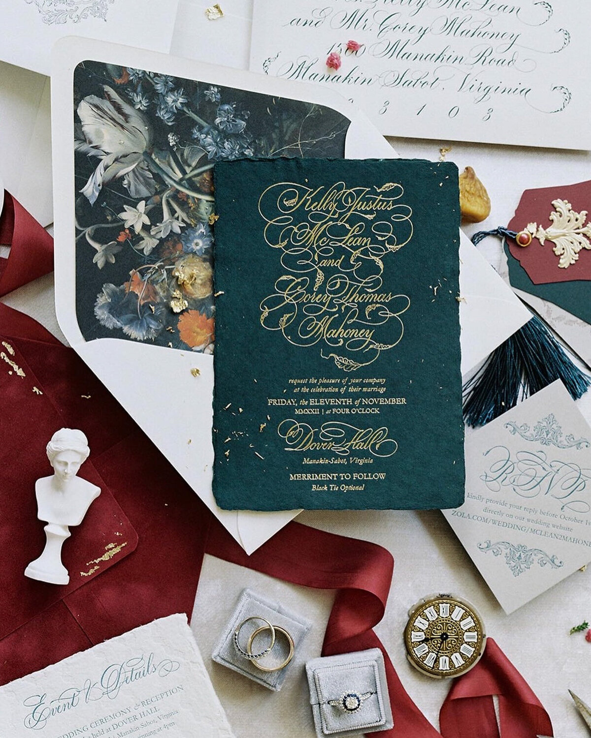 Elegant wedding invitation with custom calligraphy