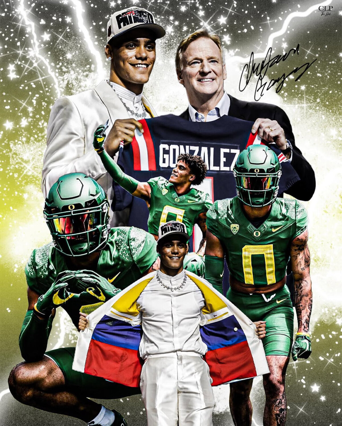 New England Patriots Christian Gonzalez Draft Day Graphic