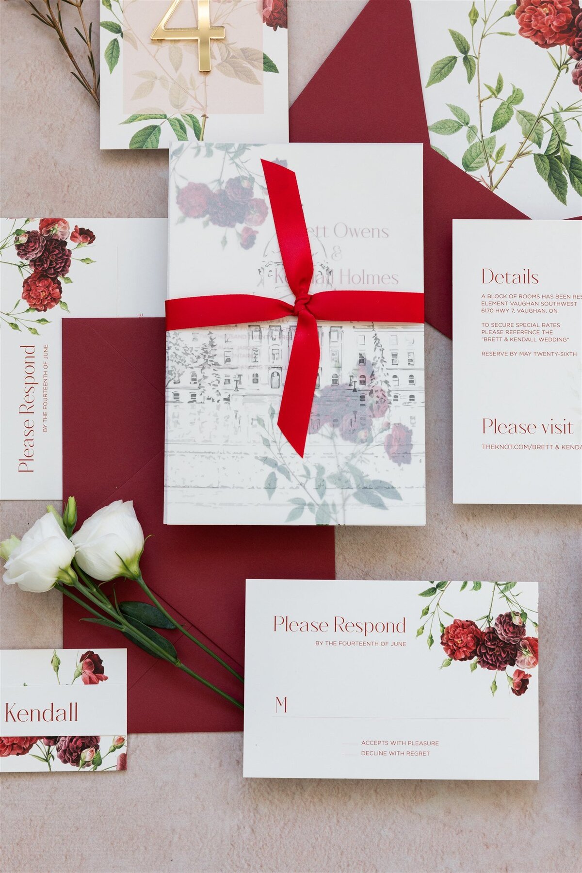 Burgundy florals wedding invitation 2