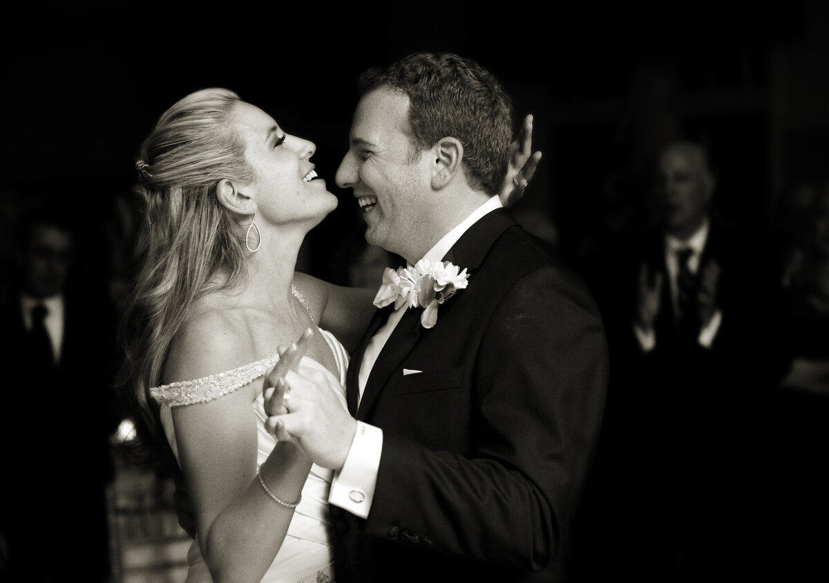 A bride and groom during their first dance at their wedding reception in Long Island. 