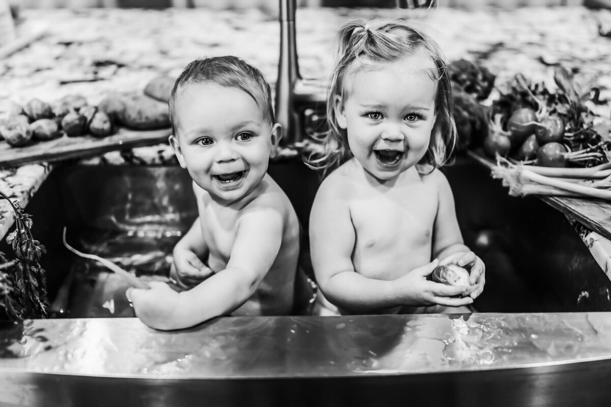 Houston Farmhouse sink toddler baby photography black and white