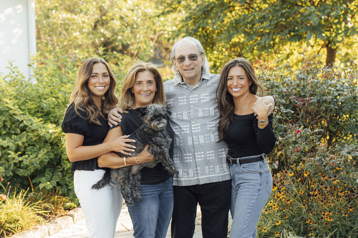 Family Photographer | Family posing with their dog during a summer outdoor session | Easton, Pennsylvania