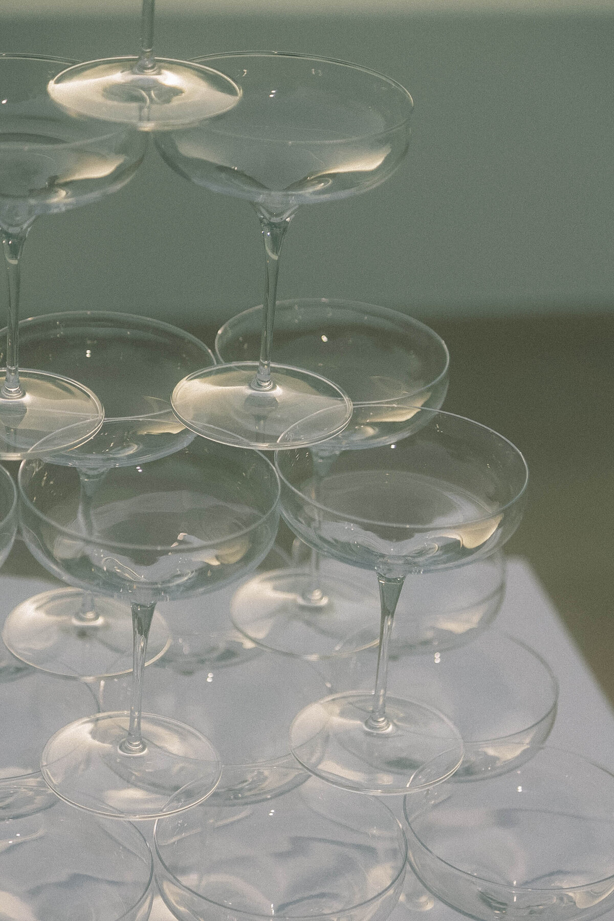 Champagne glass tower captured by Vienna Photographer during elegant European wedding reception
