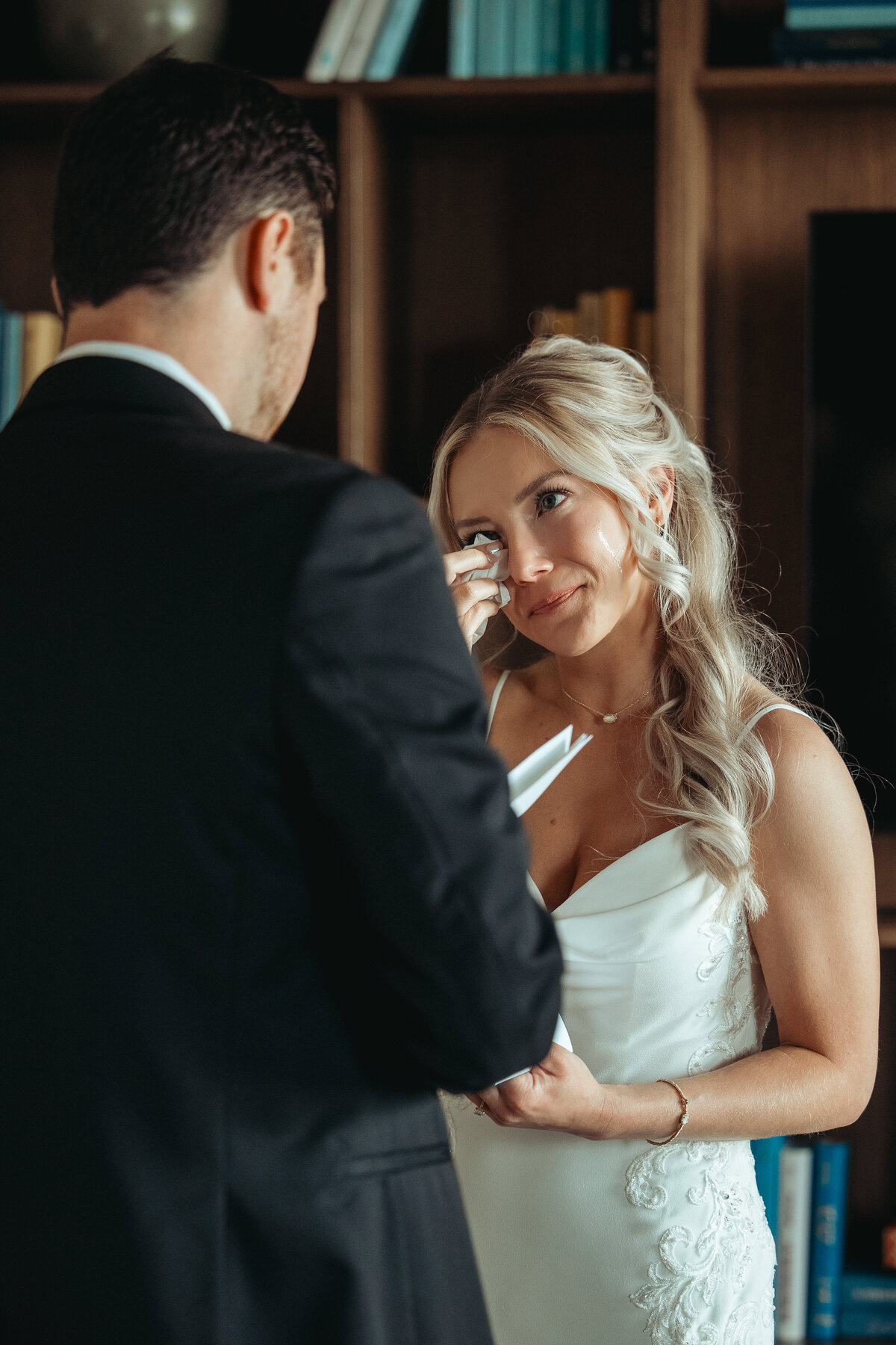 candid private vow exchange between a bride and groom in Columbus, Ohio at The Junto