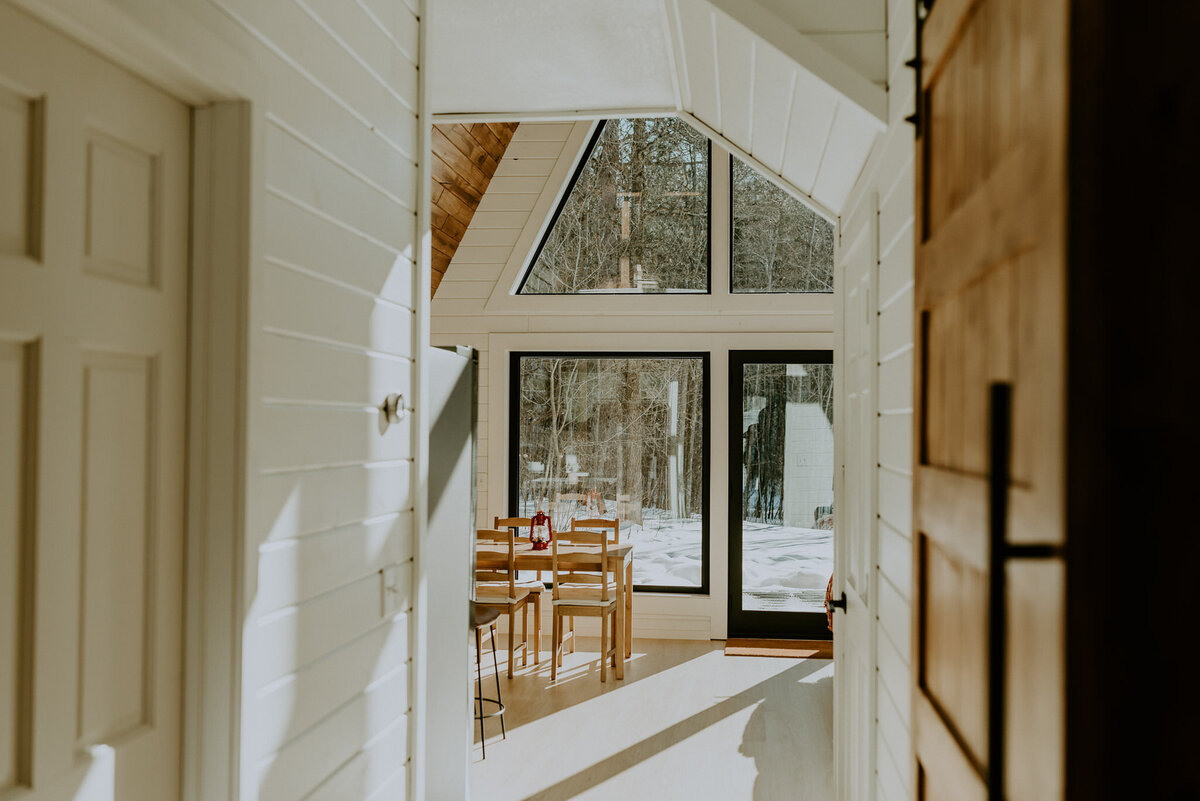 View looking through Hilhaus Aframe cabin.