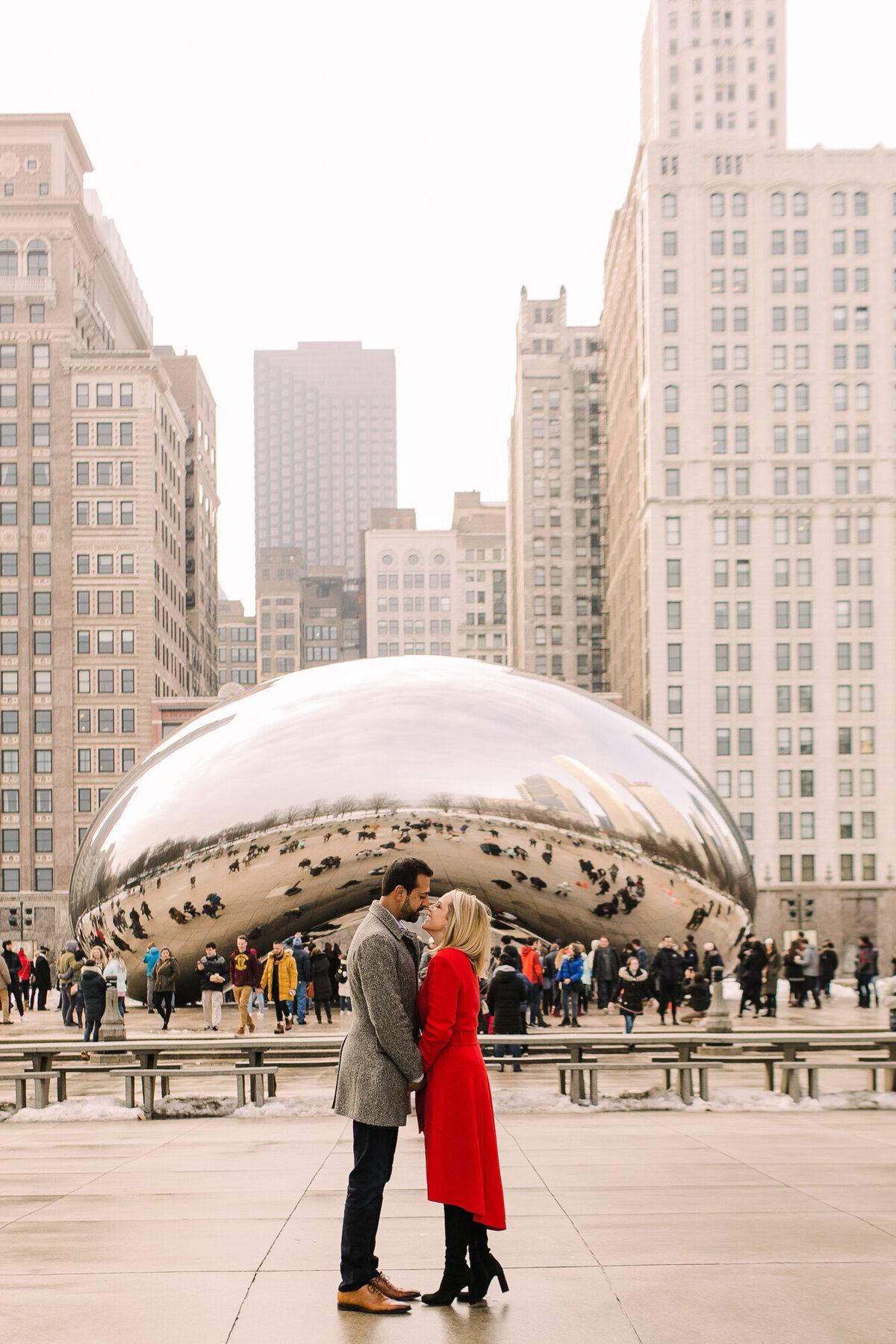 Winter engagement photo in Chicago's Millennium Park