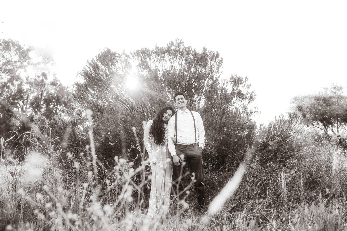 Engagement Photograph Of  Woman Leaning On Man's Shoulder Black And White Los Angeles