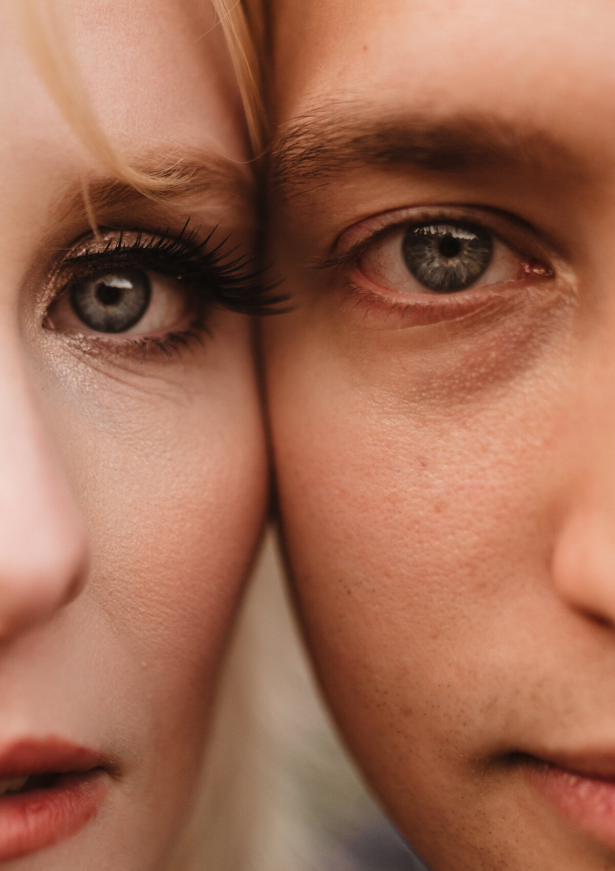 Close-up detail of a couple’s eyes during their romantic session in Doylestown, Pennsylvania