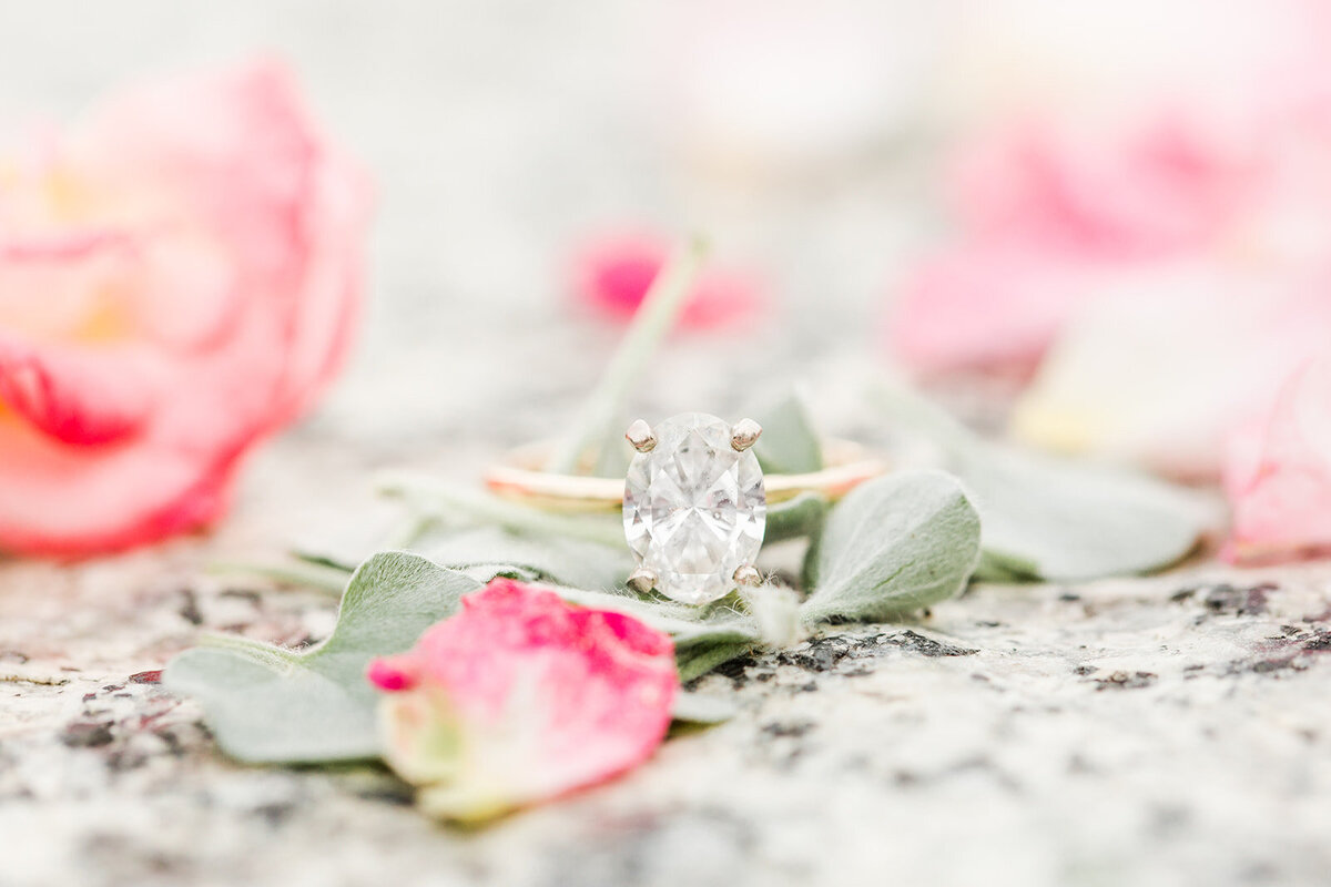 flowers and detailed shot of  wedding ring