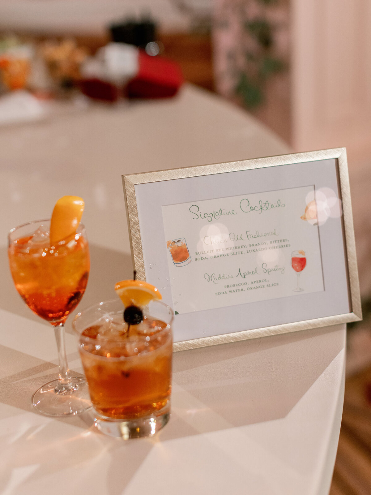 Close up of the signature cocktail at the wedding at the Palmer House Chicago. 
