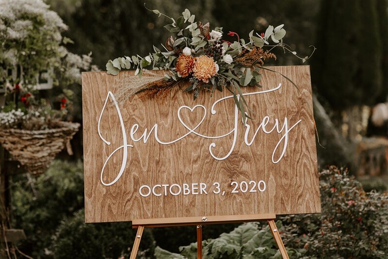 Welcome sign for wedding with floral frame