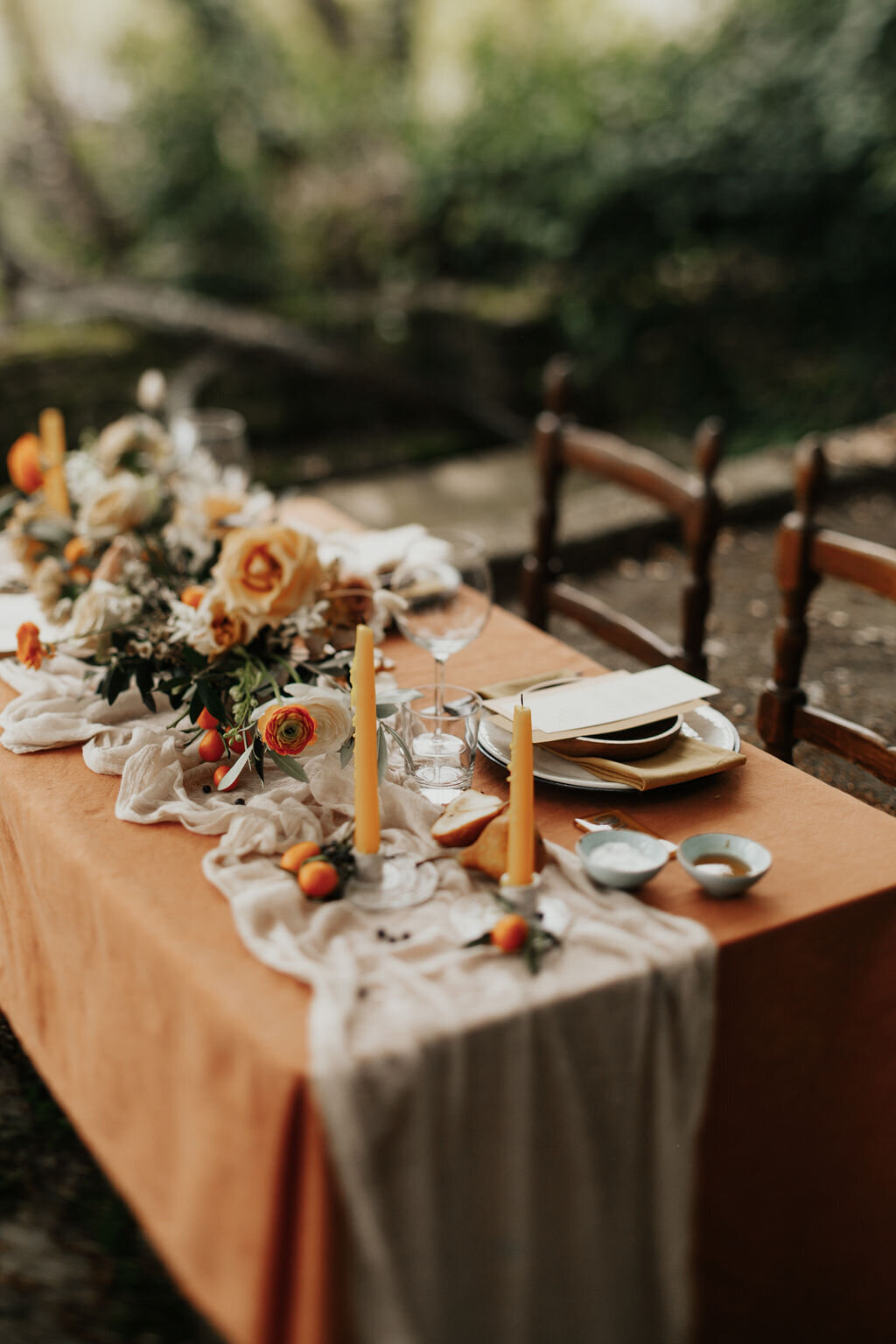 Tuscany boho earthy organic Tablescape wedding flowers