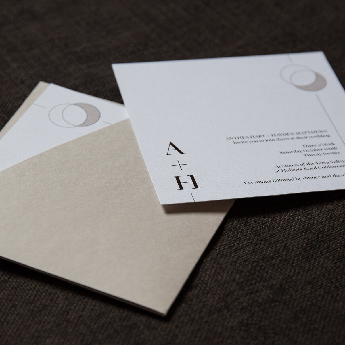 Contemporary brown and stone minimalist refined wedding invitation