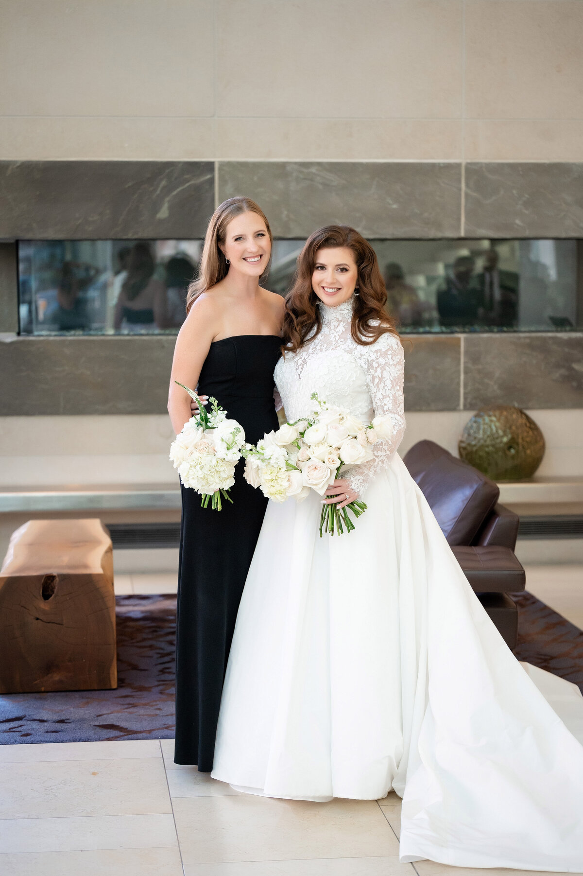 bridesmaid photo in fairmont hotel lobby