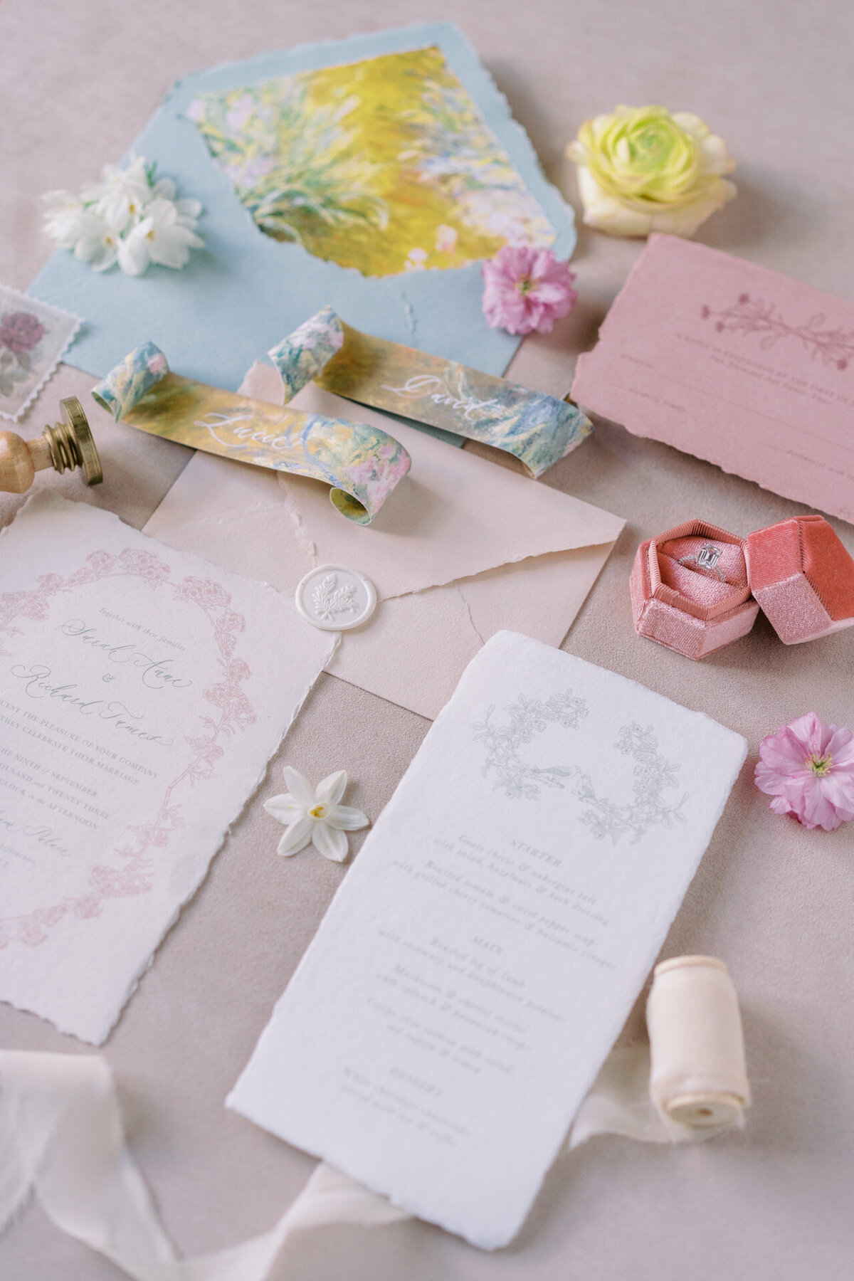 wedding stationery details in pink
