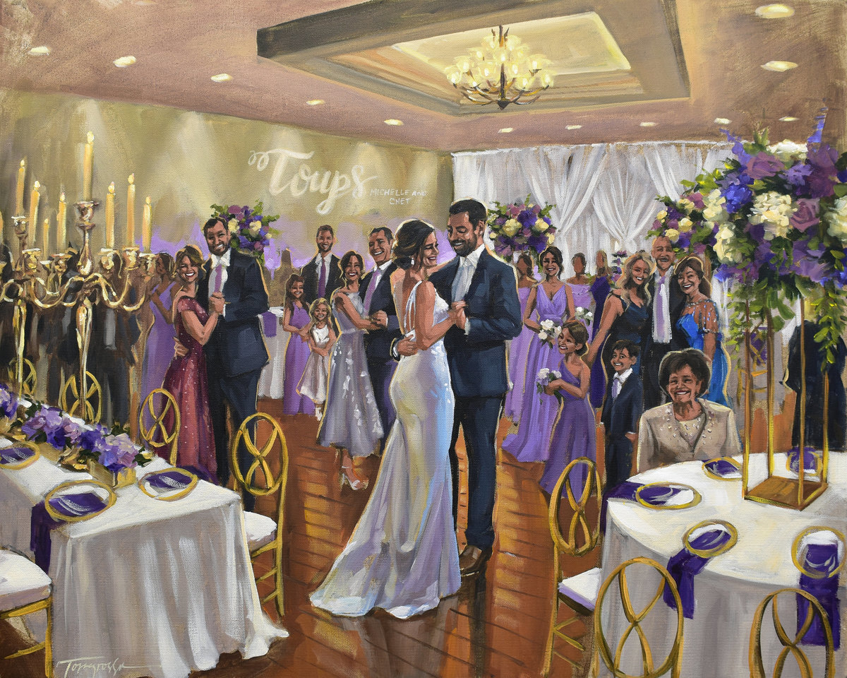 live wedding painting for couple married at St. Mary's Assumption Church
