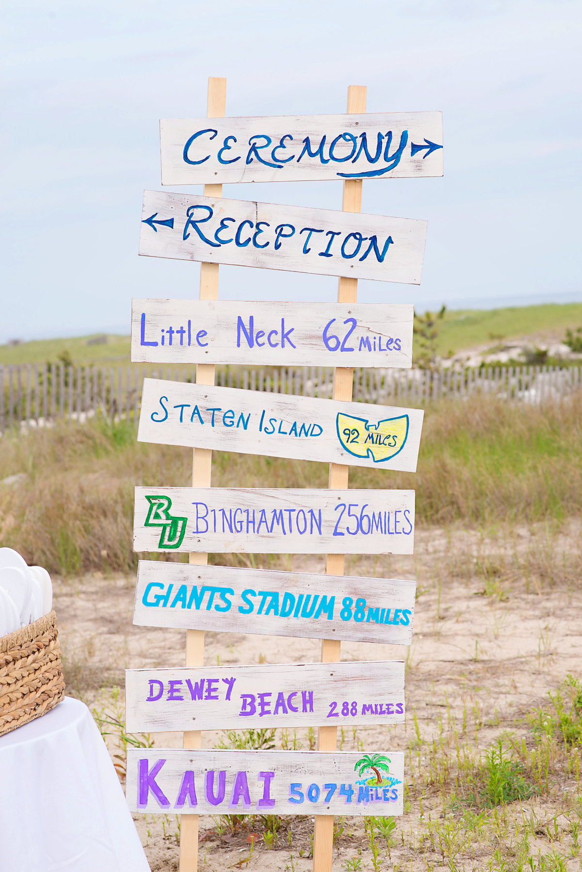 Ceremony and wedding signs at a beach wedding at Oceanbleu