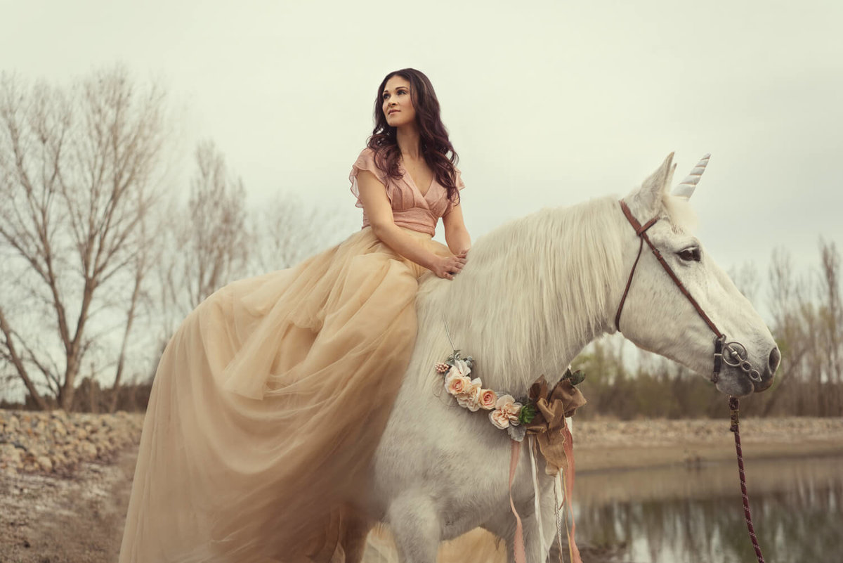 Veronica celebrates her 40th birthday on an unicorn with a portrait shoot in Woodland California