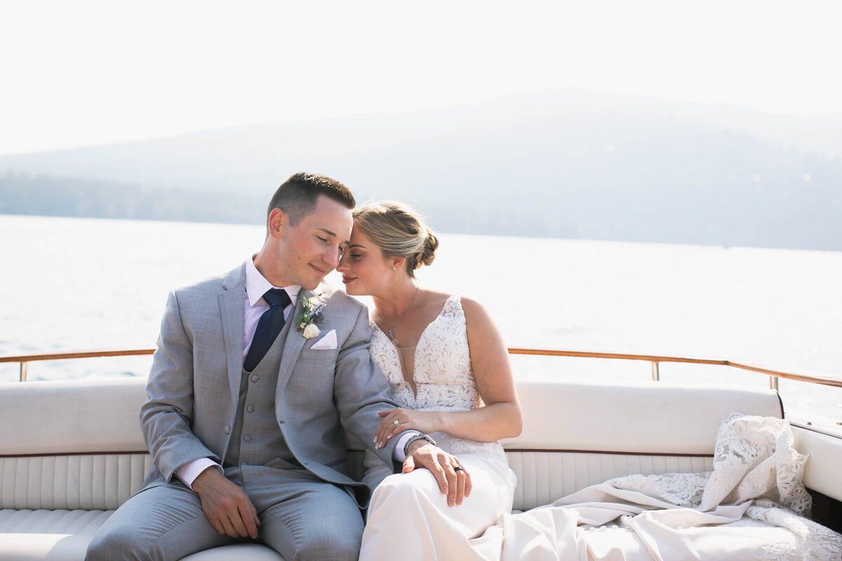 bride and groom on boat