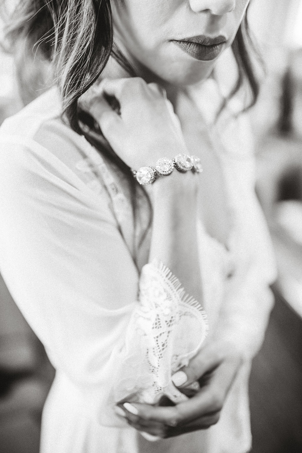 Wedding Photograph Of Woman Touchinng Her Elbow Black And White Los Angeles