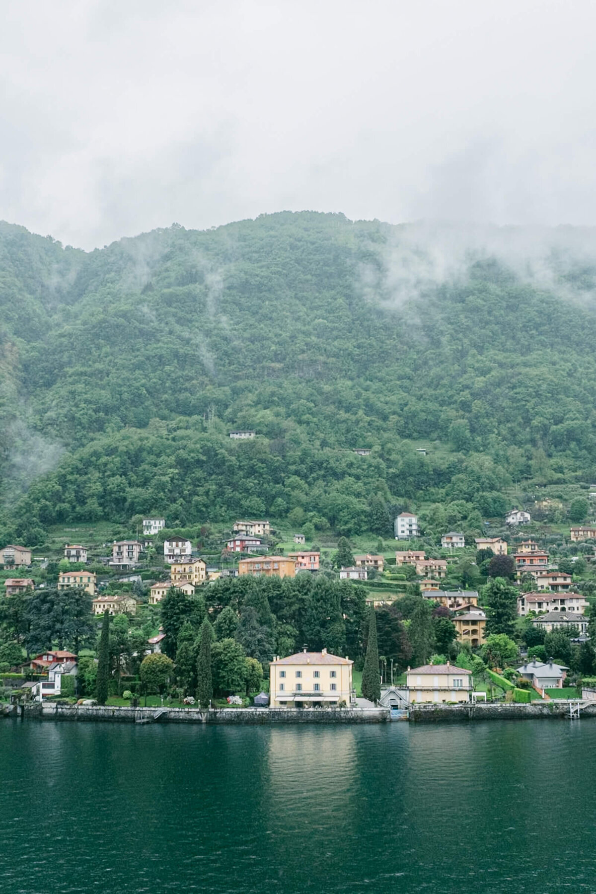 A wedding day drone photo of villa aura del lago on lake como in Italy