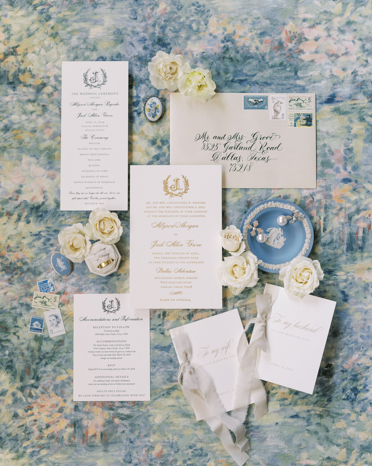 Invitation Flat Lay with Monet Background