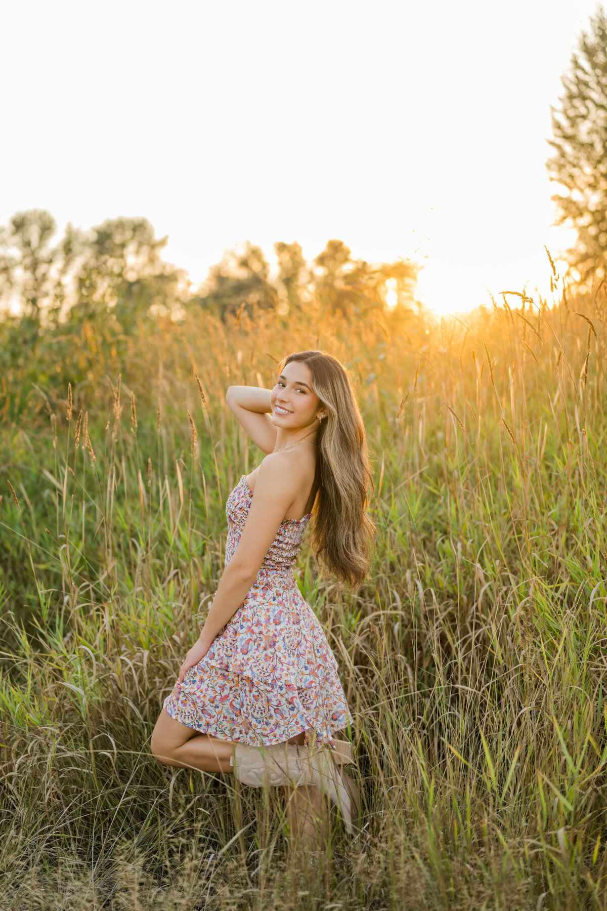 sunset tall grass senior sundress cowboy boots